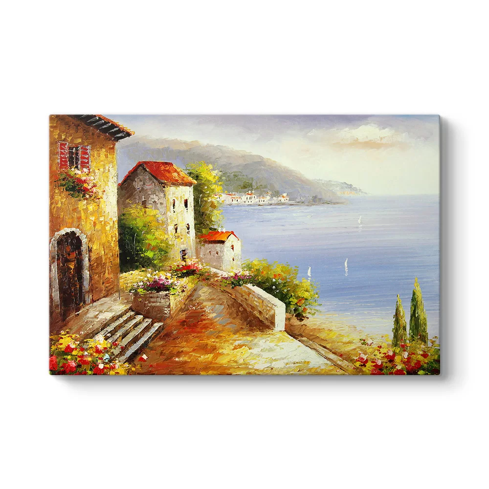 Yağlıboya Evler ve Deniz Tablosu - Model 1